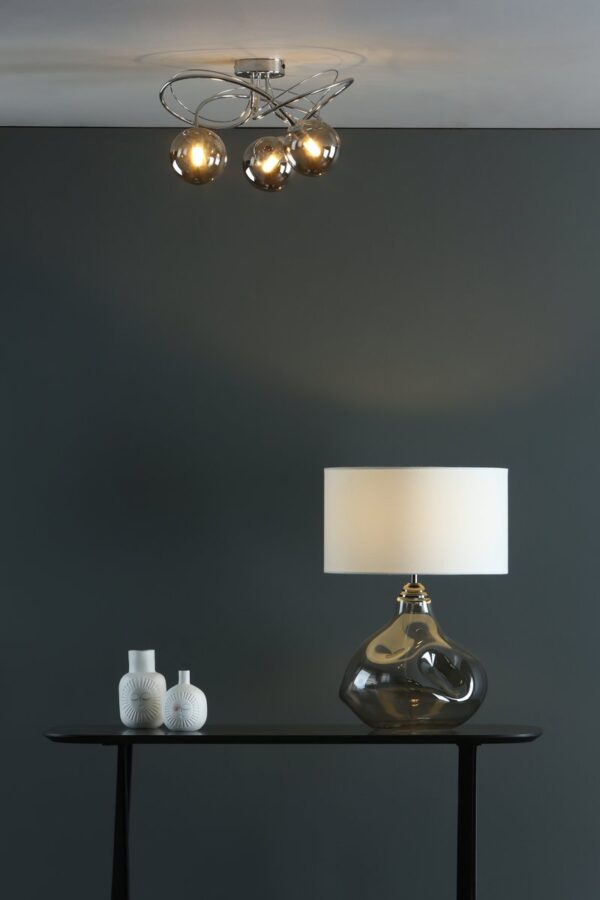 Esarosa Table Lamp Smoked Glass with White Linen Shade - Image 5